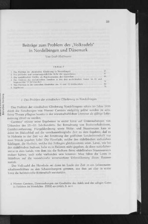 Beiträge zum Problem des "Volksadels" in Nordelbingen und Dänemark