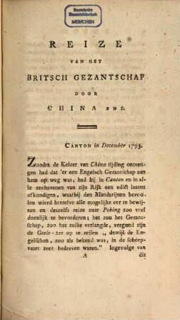 Reize van het britsch gezantschap door China en een gedeelte van Tartarye