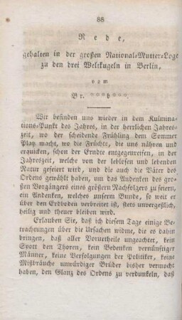 Rede, gehalten in der großen National-Mutter-Loge zu den drei Weltkugeln in Berlin.