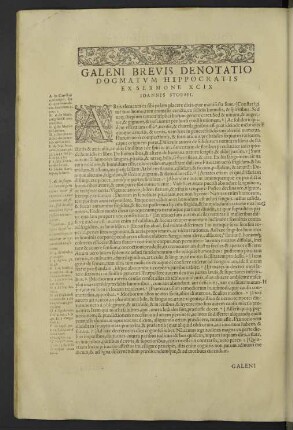 Galeni brevis denotatio dogmatum Hippocratis ex sermone XCIX