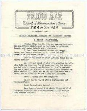 Illegales Informationsblatt der Kommunistischen Partei Dänemarks aus der Zeit der deutschen Besatzung