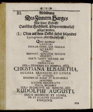 Abbildung Des Zinnern Sarges Mit seiner Schrifft [...]
