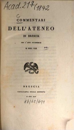 Commentari dell'Ateneo di Brescia. 1842