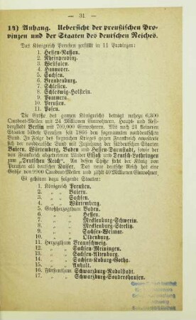 14) Anhang. Uebersicht der preußischen Provinzen und der Staaten des deutschen Reiches