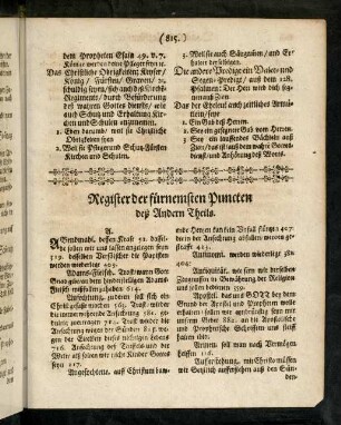 815-832, Register der fürnemsten Puncten deß andern Theils