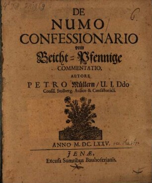 De Numo Confessionario : Commentatio = vom Beicht-Pfennige