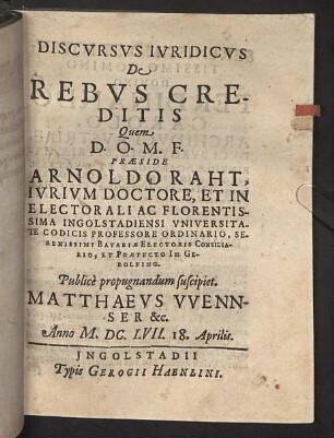 Discvrsvs Ivridicvs De Rebvs Creditis