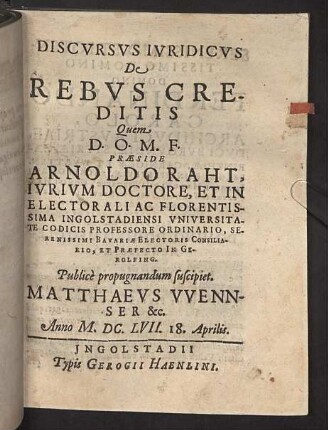 Discvrsvs Ivridicvs De Rebvs Creditis