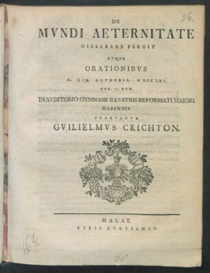 [2]: De Mundi Aeternitate Disserere Pergit ...
