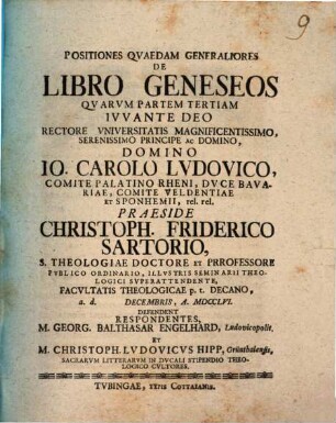 Positiones Qvaedam Generaliores De Libro Geneseos, Partem Tertiam