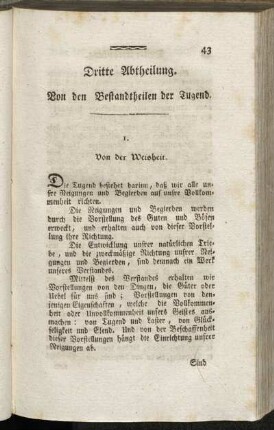 Dritte Abtheilung. Von den Bestandtheilen der Tugend