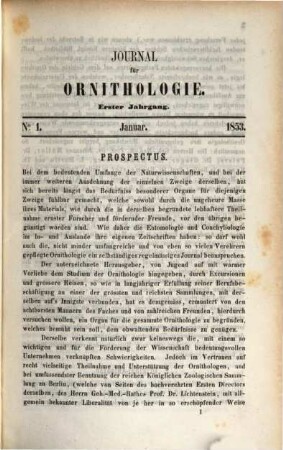 Journal für Ornithologie : Zeitschrift der Deutschen Ornithologen-Gesellschaft. 1. 1853