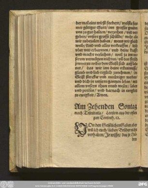 Am Zehenden Sontag nach Trinitatis/ Lection aus der ersten zun Corinth. 12.