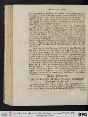 Achter Haupttitul: Von den Nordischen Reichen. Rußland, Dännemarck, Norwegen und Schweden