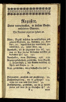 Register, Derer vornehmsten, in diesem Buche, enthaltenen Materien.