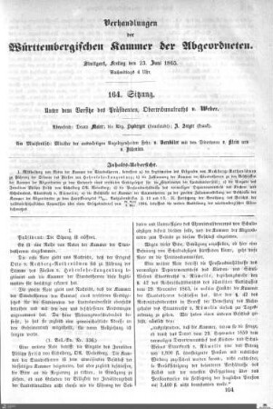 164. Sitzung, Stuttgart, 23.6.1865