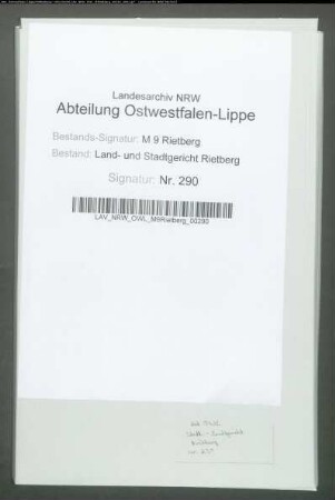 Erblasser: Wessels, Wenzel: Testament. Vorprovenienz: Fürstl. Kaunitz Gericht der Grafschaft Rietberg
