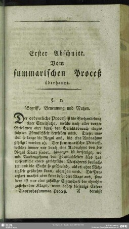 Erster Abschnitt. Vom summarischen Proceß überhaupt