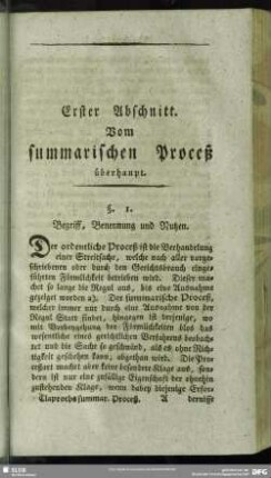 Erster Abschnitt. Vom summarischen Proceß überhaupt