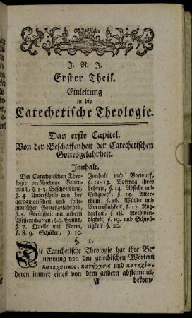 Erster Theil. Einleitung in die Catechetische Theologie.