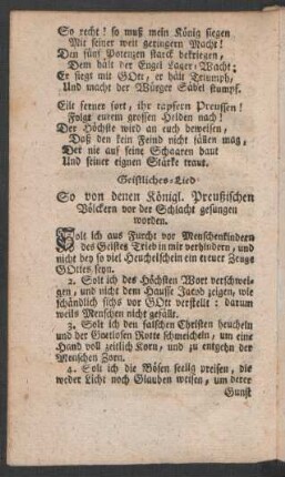 Geistliches-Lied So von denen Königl. Preußischen Völckern vor der Schlacht gesungen worden