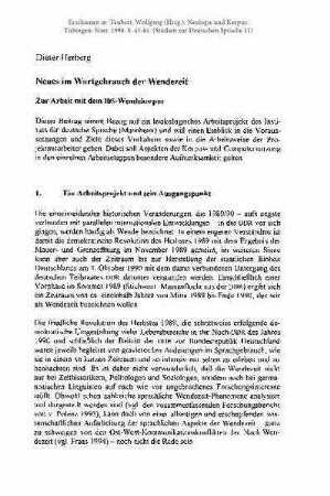 Neues im Wortgebrauch der Wendezeit. Zur Arbeit mit dem IDS-Wendekorpus