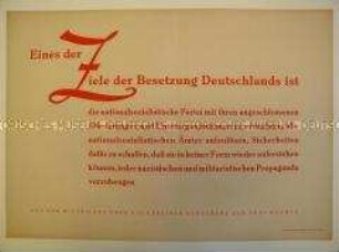 Maueranschlag mit Zitat aus der Erklärung der Alliierten zur Potsdamer Konferenz: Über die Zerschlagung der NSDAP