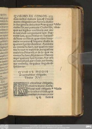 Quibus Modis re contrahitur obligatio. Titulus XV.