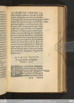 Quibus Modis re contrahitur obligatio. Titulus XV.
