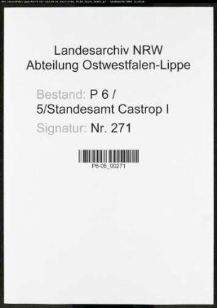 Sterberegister Standesamt Castrop-Rauxel Castrop I