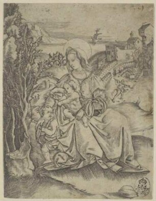 Maria mit dem Jesuskind und dem Johannesknaben in einer Landschaft