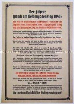 Aushang mit Zitaten von Hitler zum "Heldengedenktag" 1940