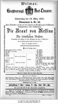 Die Braut von Messina oder Die feindlichen Brüder