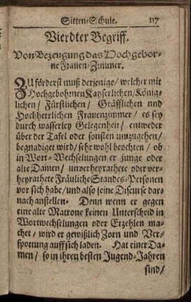 Vierdter Begriff. Von Bezeugung das Hochgeborne Frauen-Zimmer.