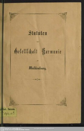 Statuten der Gesellschaft Harmonie zu Waldenburg