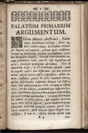 Palatium Primarium Argumentum.