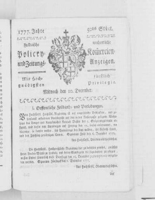 50tes Stück, Ausgabe vom 10. December 1777