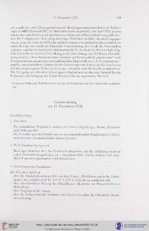 Gesamtsitzung am 15. Dezember 2001