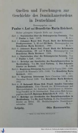 Quellen und Forschungen zur Geschichte des Dominikanerordens in Deutschland.