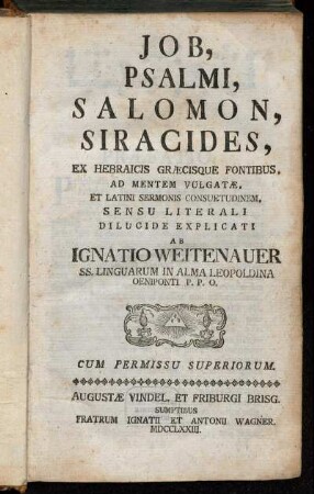 Job, Psalmi, Salomon, Siracides