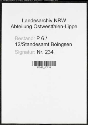 Sterberegister Standesamt Böingsen