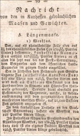 Nachricht von den in Kurhessen gebräuchlichen Maasen und Gewichten.