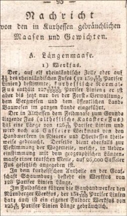 Nachricht von den in Kurhessen gebräuchlichen Maasen und Gewichten.