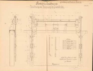 Grundablass der Mulde, Bitterfeld: Vorrichtung zur Verriegelung der Griesständer: Schnitte 1:5
