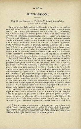 Recensioni. Trattato di Geometria analitica.