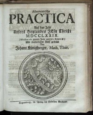 1779: Astronomische Practica auf das Jahr unsers Heylandes Jesu Christi MDCCLXXIX