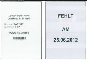 Entnazifizierung Angela Feldkamp, geb. 20.12.1897 (Kauffrau)