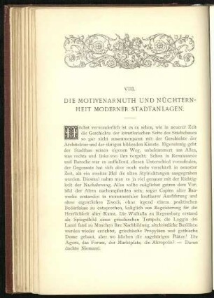 VIII. Die Motivenarmuth und Nüchternheit moderner Stadtanlagen