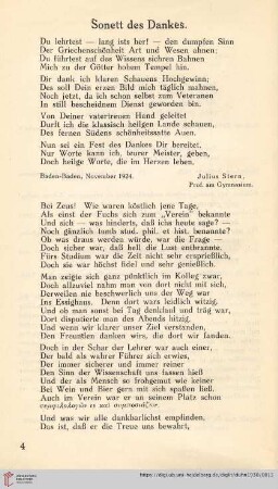 Sonett des Dankes