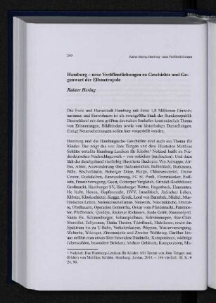 Hamburg - neue Veröffentlichungen zur Geschichte und Gegenwart der Elbmetropole